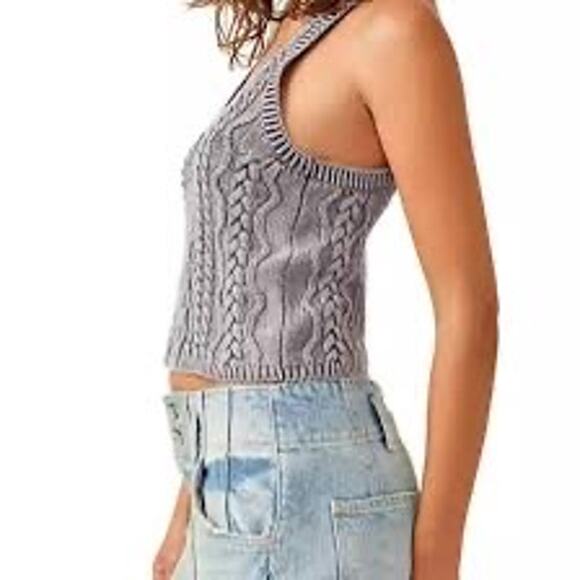 Free People High Tide Cable Tank Knit Vest Small Chambray Sky - Picture 2 of 4